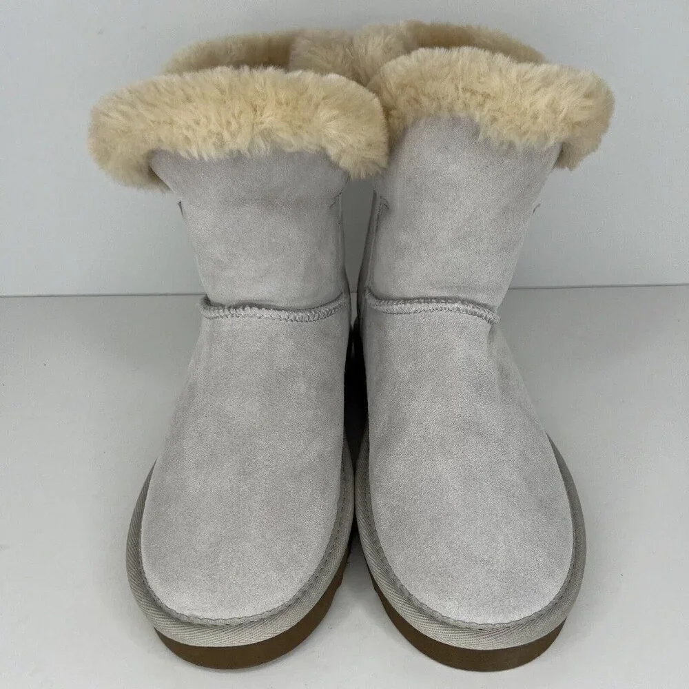 Style & Co. Cold Weather Boots Womens Size 8 Lt Gray Faux Suede Faux Fur Lined